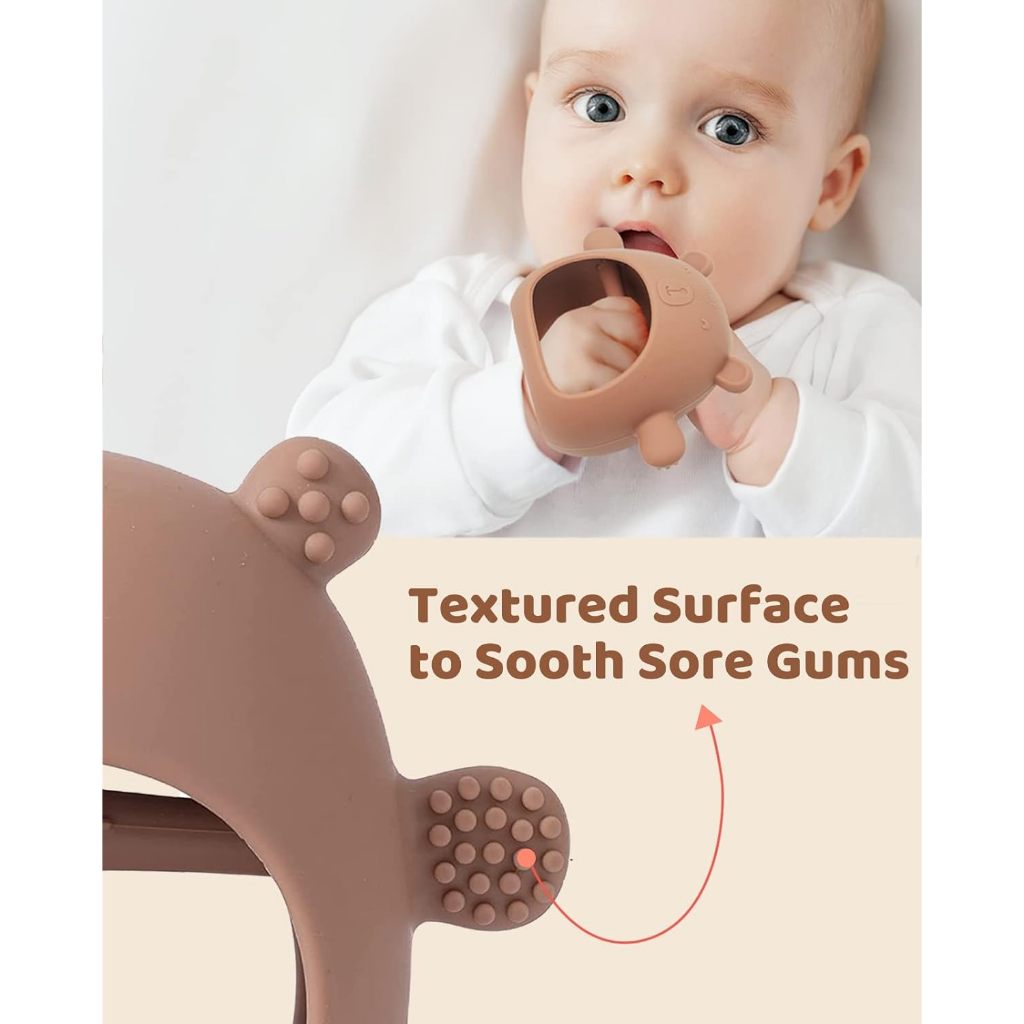 Baby Teething Toy Silicone Bear Teething Mitten for Babies Over