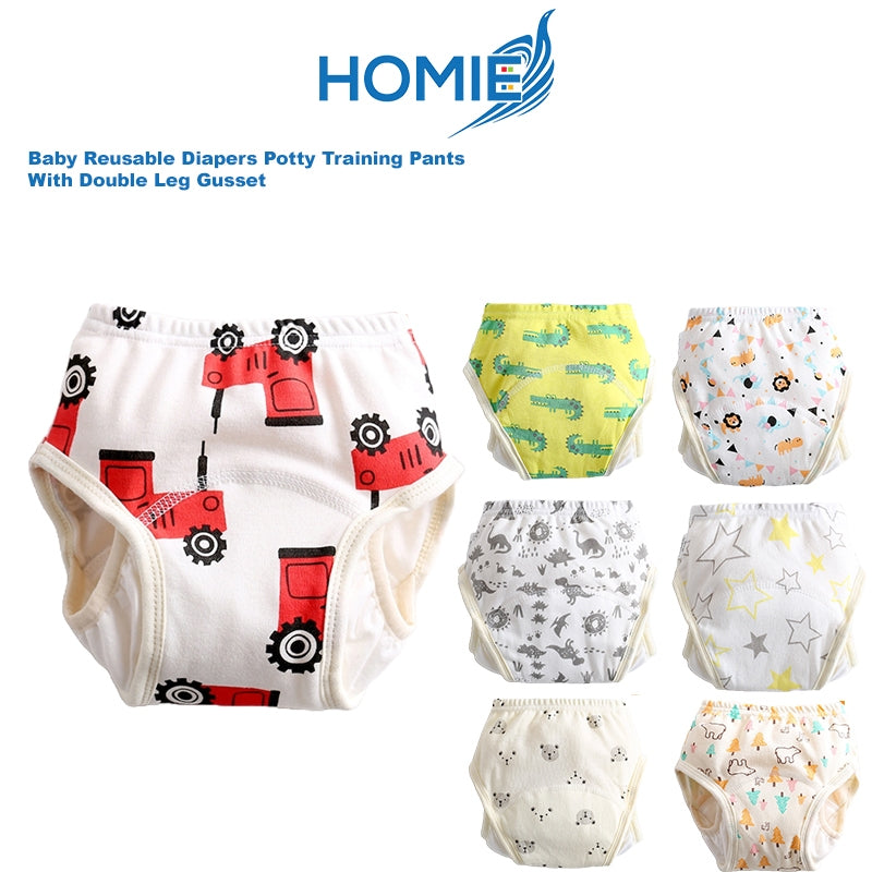 Baby Reusable Diapers Potty Training Pants With Double Leg Gusset Washable Toilet Toddler Kids Cotton Panties