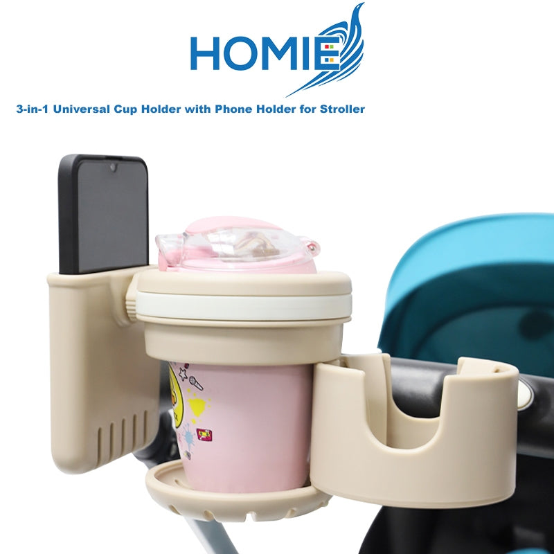 HOMIE 3-in-1 Universal Cup Holder with Phone Holder for Stroller