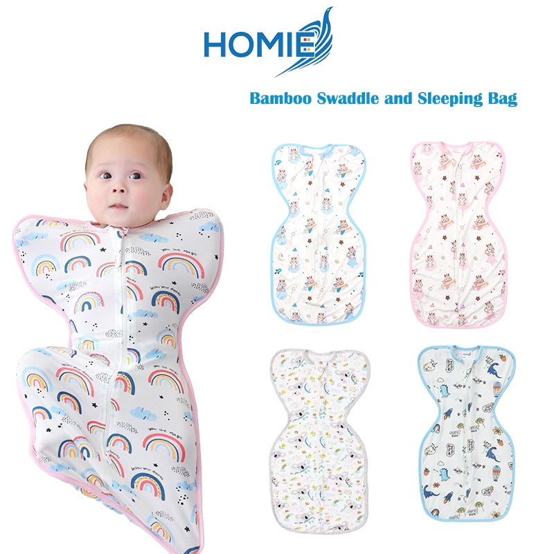 Baby Bamboo Swaddle and Sleeping Bag - Arms Up Position Baby Sleepsack 0-3M/3-6M