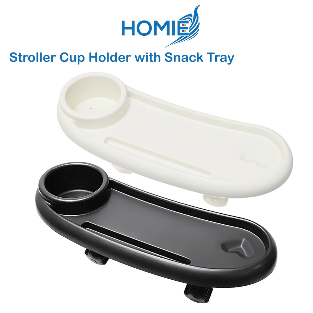 HOMIE Stroller Cup Holder with Snack Tray and Phone Holder,Universal Stroller Tray Attachment with Non Slip Clip