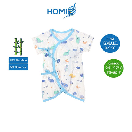 HOMIE 0-6m Bamboo Bodysuit Romper/Ribbon-side Romper