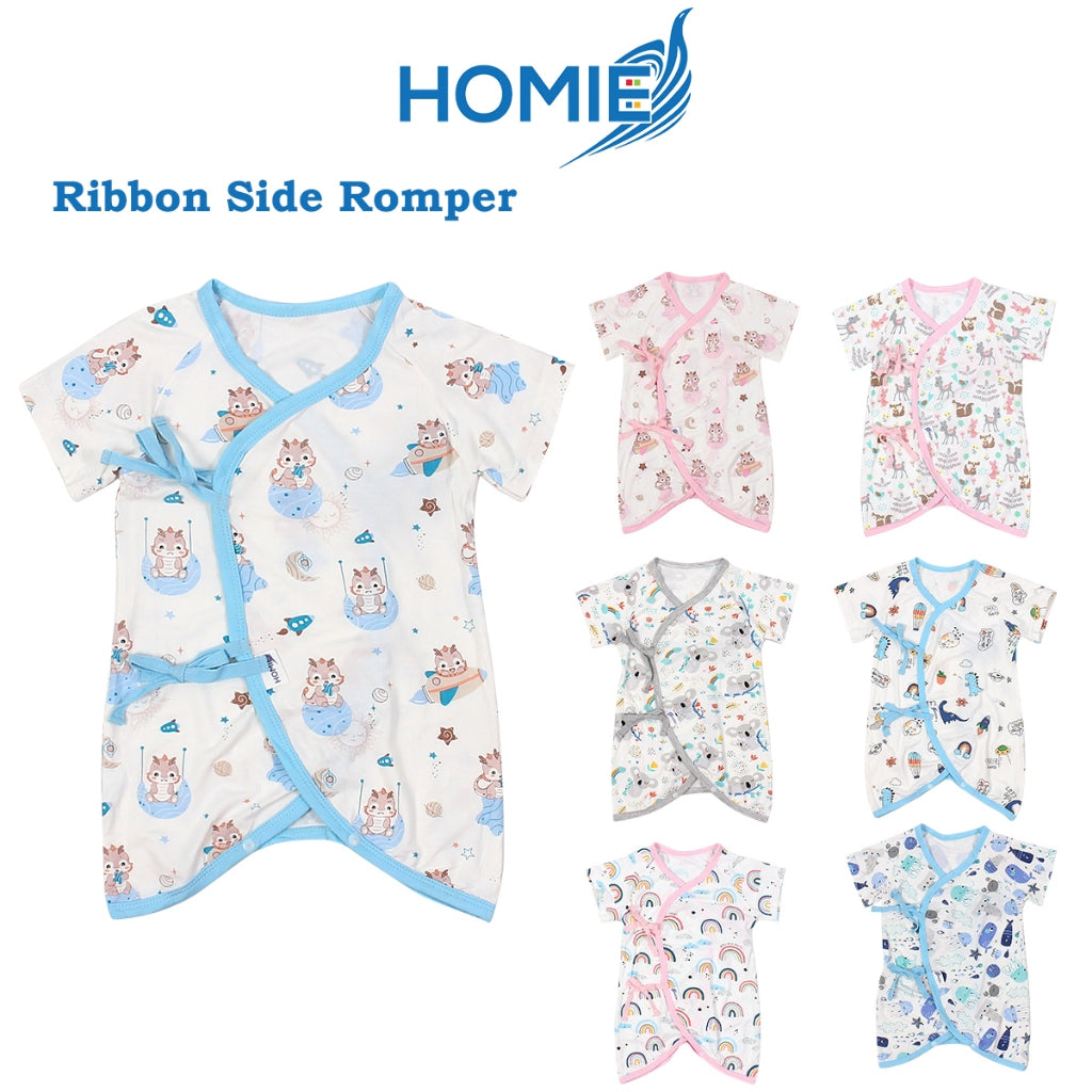 HOMIE 0-6m Bamboo Bodysuit Romper/Ribbon-side Romper