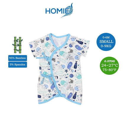 HOMIE 0-6m Bamboo Bodysuit Romper/Ribbon-side Romper