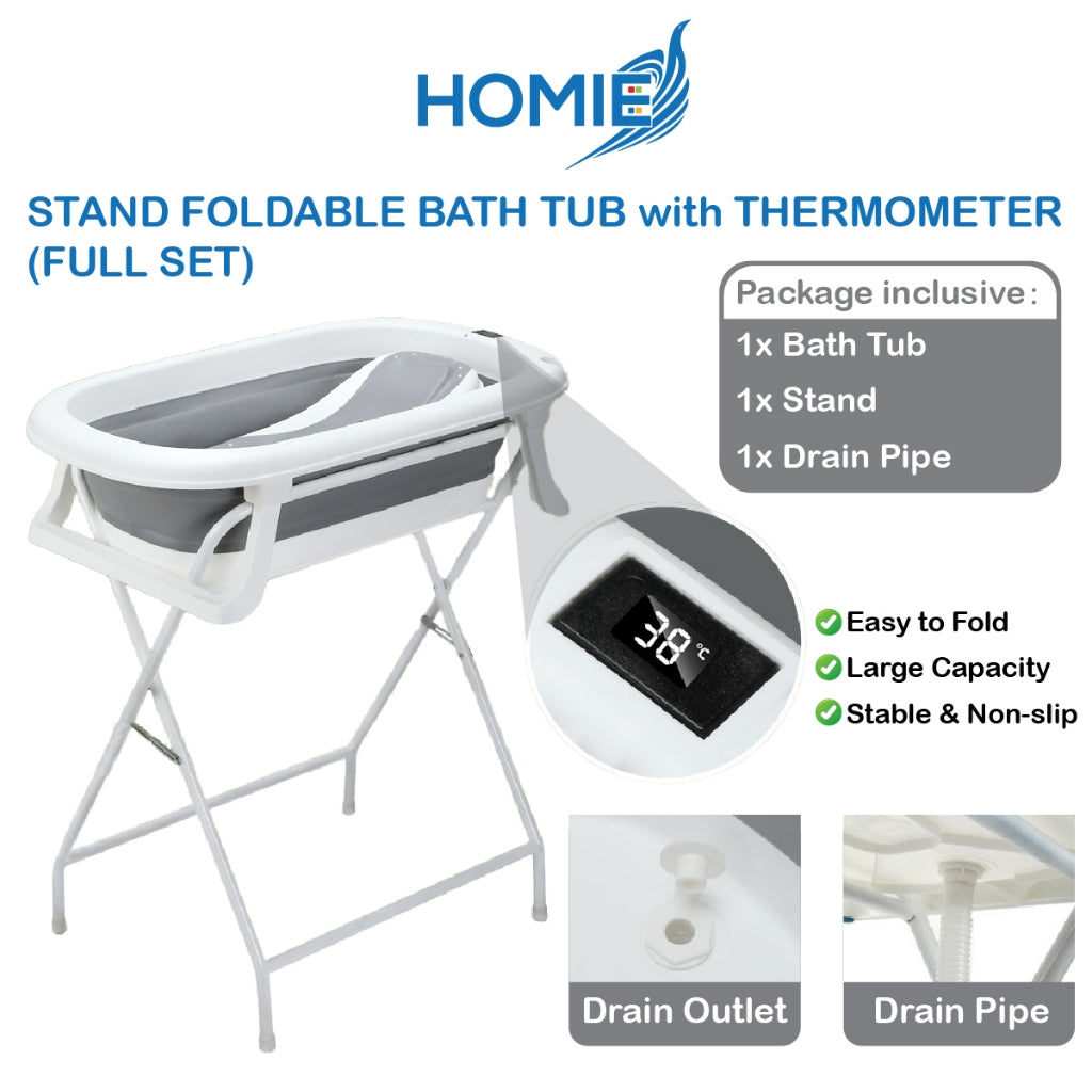 HOMIE Stand Foldable Bath Tub with Thermometer/Baby Bath/Without Bending Over/Large Capacity BathTub