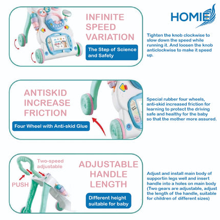 HOMIE Stand Walk Learning Baby Push Walker/Prevents Rollovers, Multiple Modes, Sit & Play 6-18months