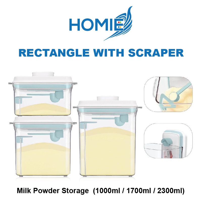HOMIE ANKOU AirTight Milk Powder Container with Scraper - Rectangle Clear(1000ml/ 1700ml/ 2300ml)