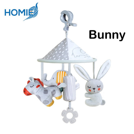 HOMIE Soft Plush Animal Rotating Crib & Stroller Rattle Toy/Hanger Clip Rattle Teether Ring Bell Toy