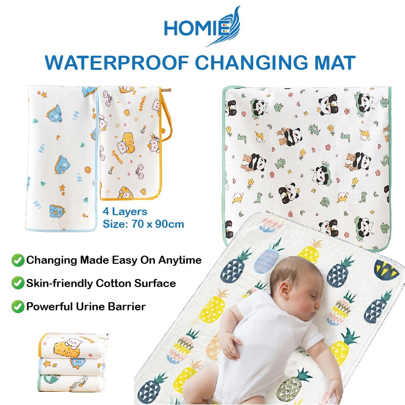 70x90cm HOMIE Organic Cotton Waterproof Diaper Changing Mat/DoubleSide 4Layer Powerful Urine Barrier