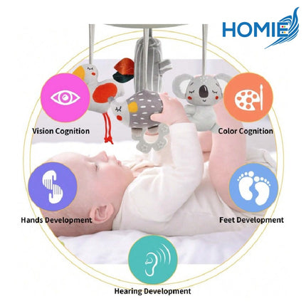 HOMIE Soft Plush Animal Rotating Crib & Stroller Rattle Toy/Hanger Clip Rattle Teether Ring Bell Toy