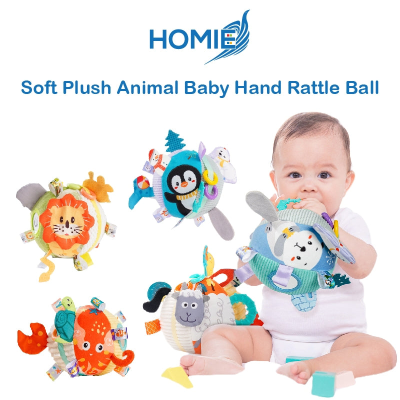 HOMIE Soft Plush Animal Baby Hand Rattle Ball/Toy Educational Baby Coordination Ability 0-12 Months