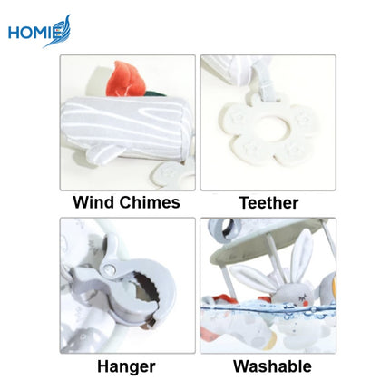 HOMIE Soft Plush Animal Rotating Crib & Stroller Rattle Toy/Hanger Clip Rattle Teether Ring Bell Toy