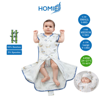 Bamboo Swaddle Sack (0–12M) – Two-Way Zipper & Leg Freedom