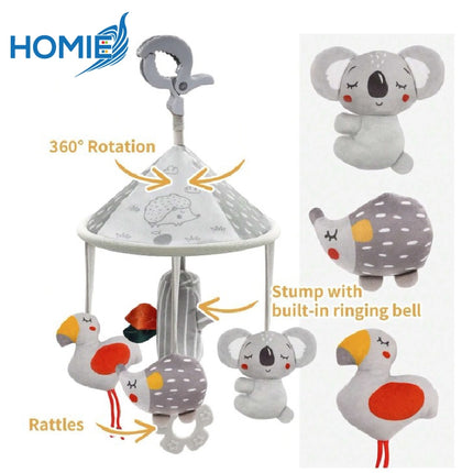 HOMIE Soft Plush Animal Rotating Crib & Stroller Rattle Toy/Hanger Clip Rattle Teether Ring Bell Toy