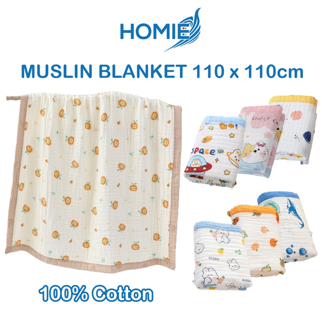 HOMIE Baby Kids Blanket 100% COTTON Soft & Comfortable 110x110cm/Multi-purpose Blanket/Bath Towel