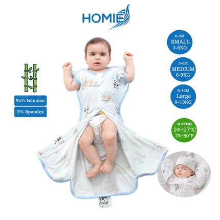 Bamboo Swaddle Sack (0–12M) – Two-Way Zipper & Leg Freedom