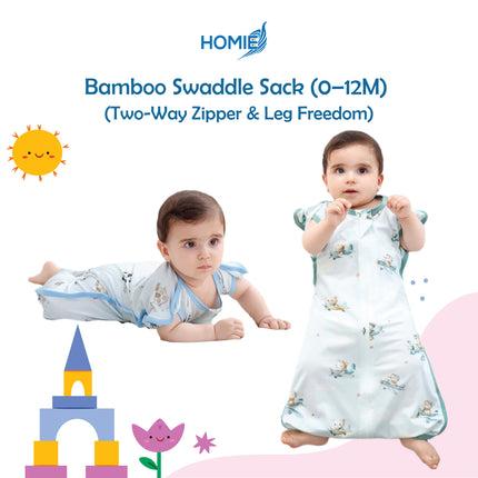 Bamboo Swaddle Sack (0–12M) – Two-Way Zipper & Leg Freedom