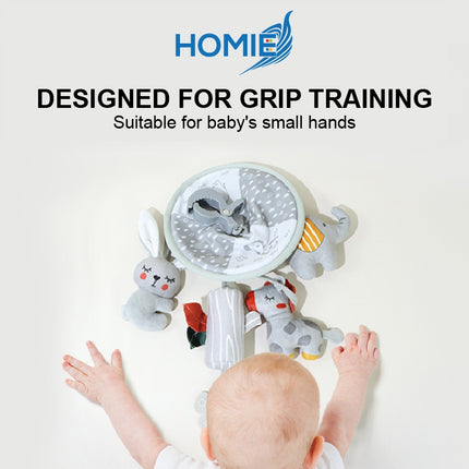 HOMIE Soft Plush Animal Rotating Crib & Stroller Rattle Toy/Hanger Clip Rattle Teether Ring Bell Toy