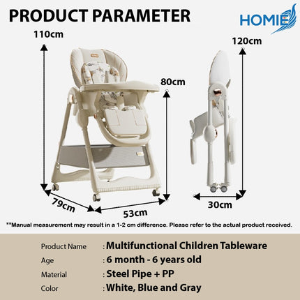 HOMIE Multifunctional Children Tableware/Double Layer Dinner Plate/Height Adjustable/One-Key Folding