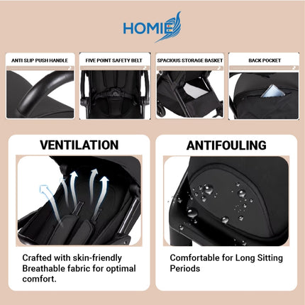 HOMIE Automatic Folding Baby Stroller/Lightweight/Soft & Breathable/MultiGear Adjustment/Large Space