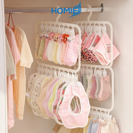 HOMIE MultiClip Baby Clothes Hanger/3 Layers 26-Clip Hanger/Baby Sock Storage Rack/Drying Windproof