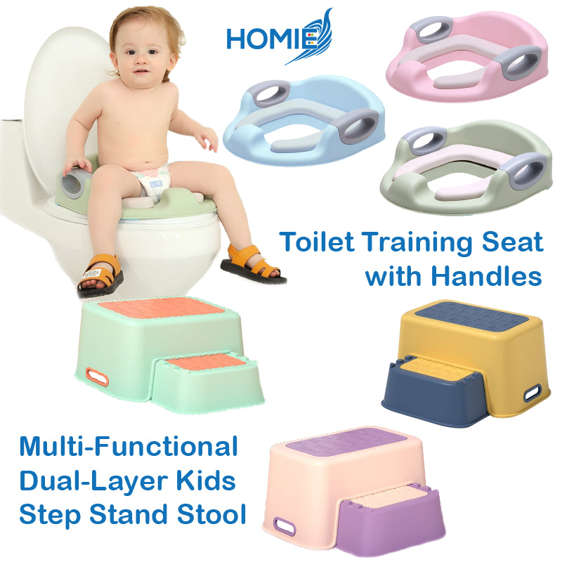 HOMIE Kids Toilet Training Seat with Handles and Multi-Functional Dual-Layer Kids Step Stand Stool