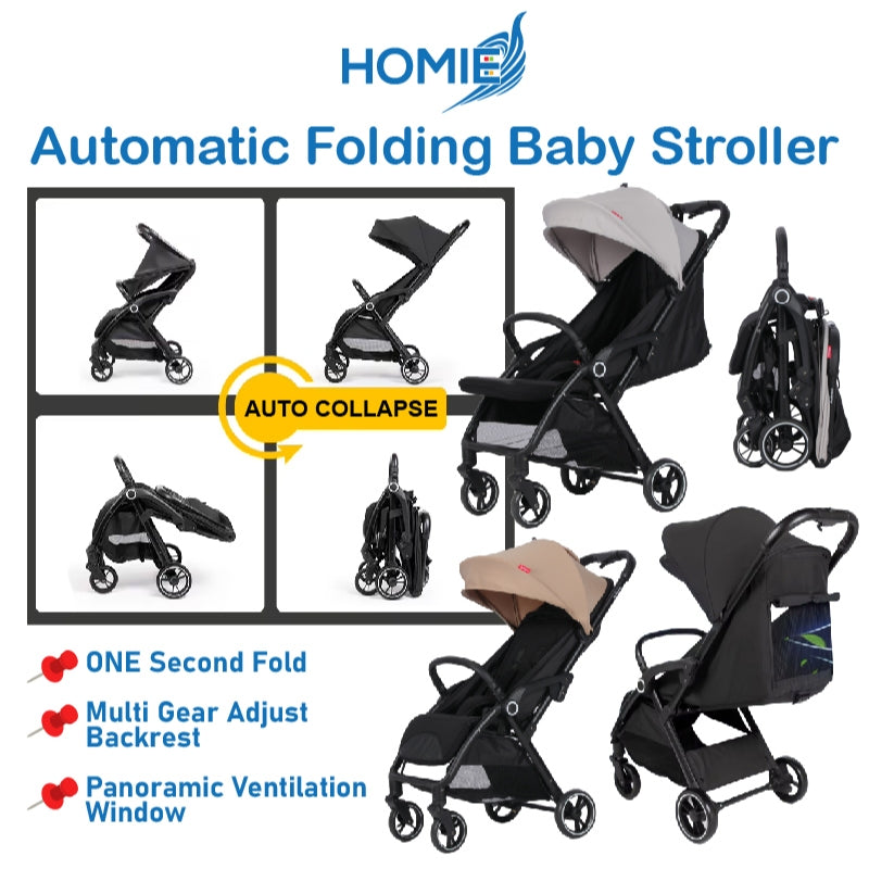 HOMIE Automatic Folding Baby Stroller/Lightweight/Soft & Breathable/MultiGear Adjustment/Large Space