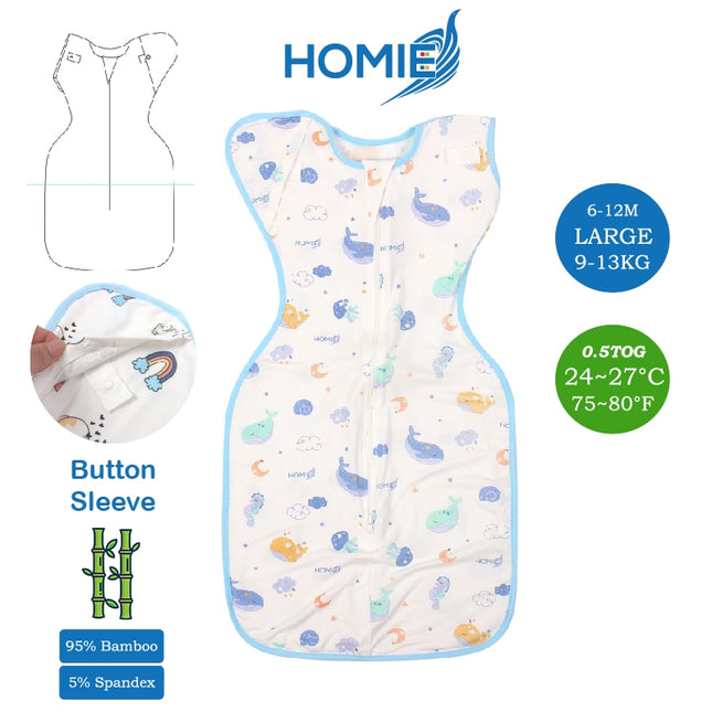 HOMIE Ultra Soft Organic Baby Bamboo Button Sleeve Swaddle and Sleeping Bag-Arms Up Position (6-12m) (Copy)