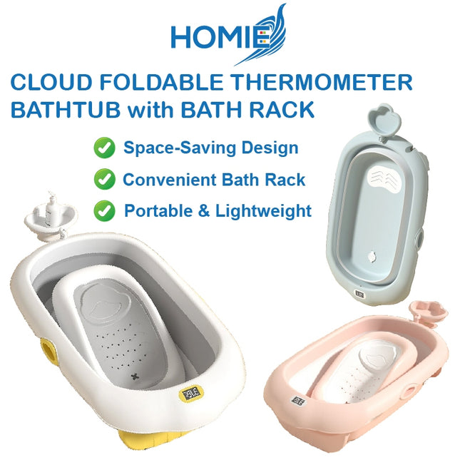 Cloud Foldable Thermometer Bathtub with Bath Rack