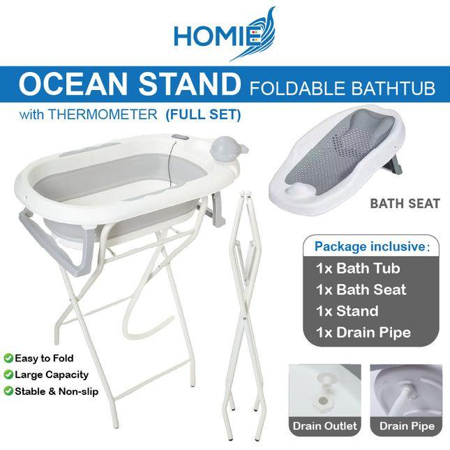 OCEAN Stand Foldable Bathtub with Thermometer