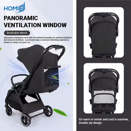 HOMIE Automatic Folding Baby Stroller/Lightweight/Soft & Breathable/MultiGear Adjustment/Large Space