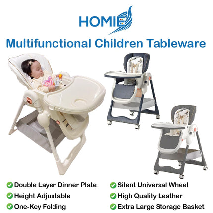 HOMIE Multifunctional Children Tableware/Double Layer Dinner Plate/Height Adjustable/One-Key Folding
