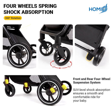 HOMIE Automatic Folding Baby Stroller/Lightweight/Soft & Breathable/MultiGear Adjustment/Large Space