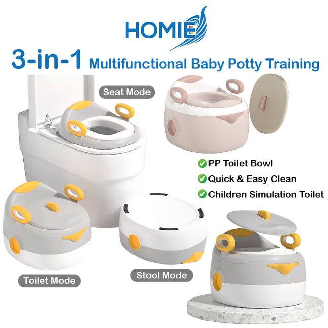 HOMIE 3-in-1 Multifunctional Baby Potty Training Toilet / Seat & Stand Stool / Safe PP+TPE & Comfort