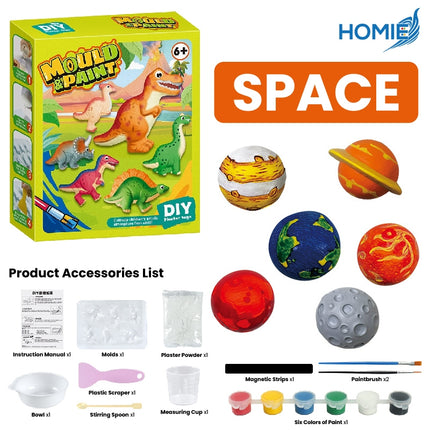 HOMIE Creative Kids DIY 3D Plaster Art Kit/Handmade Gypsum Mould Filling and Coloring Painting Game