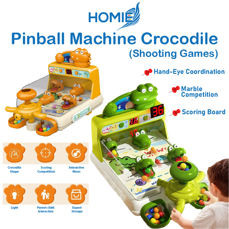 HOMIE Pinball Machine Crocodile Shooting Games/Music Light Score Marble Competition Challenge/3+Age