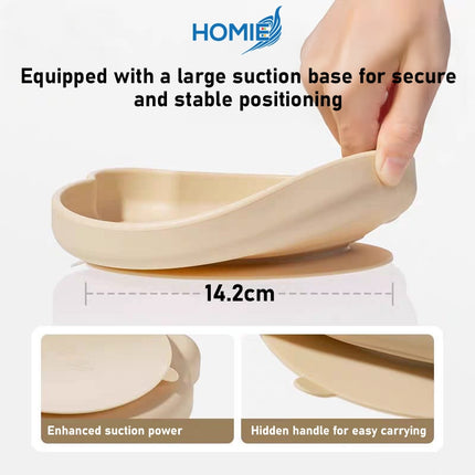 HOMIE Baby Silicone Suction Plate Spoon Fork Set 100%FoodGrade Silicone BearPlate Feeding Dinnerware