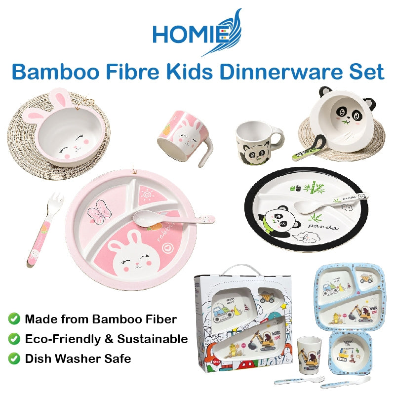 HOMIE Bamboo Fibre Kids Dinnerware Set/Eco-Friendly/Dish Washer Safe/Easy Clean/Cute Design/Durable