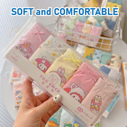 Girl Kids Soft Cotton Underwear/Cute Design/ Soft/ Breathable/ Durable/ Reusable (1 set 5 pcs)