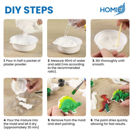 HOMIE Creative Kids DIY 3D Plaster Art Kit/Handmade Gypsum Mould Filling and Coloring Painting Game