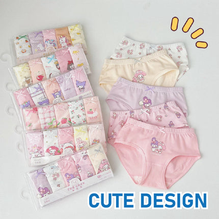 Girl Kids Soft Cotton Underwear/Cute Design/ Soft/ Breathable/ Durable/ Reusable (1 set 5 pcs)