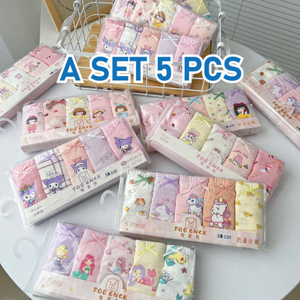 Girl Kids Soft Cotton Underwear/Cute Design/ Soft/ Breathable/ Durable/ Reusable (1 set 5 pcs)