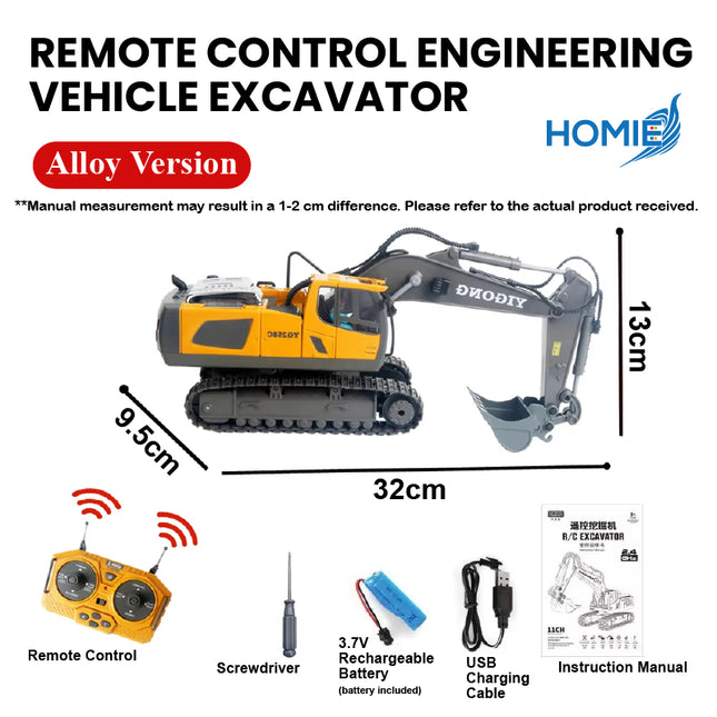 HOMIE 2.4GHz Remote Control Excavator (1:20 ALLOY version) RC Metal Construction Vehicle 680° Rotate