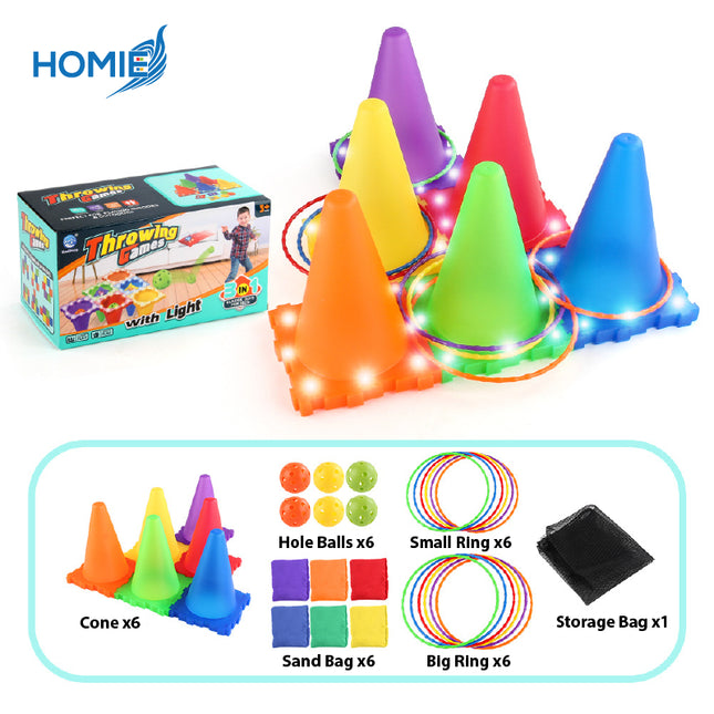 HOMIE 3-in-1 Throwing Games with Light/Ice Cream Cone Game for Kids/Bean Bag/Circle Ring/ Hole Ball