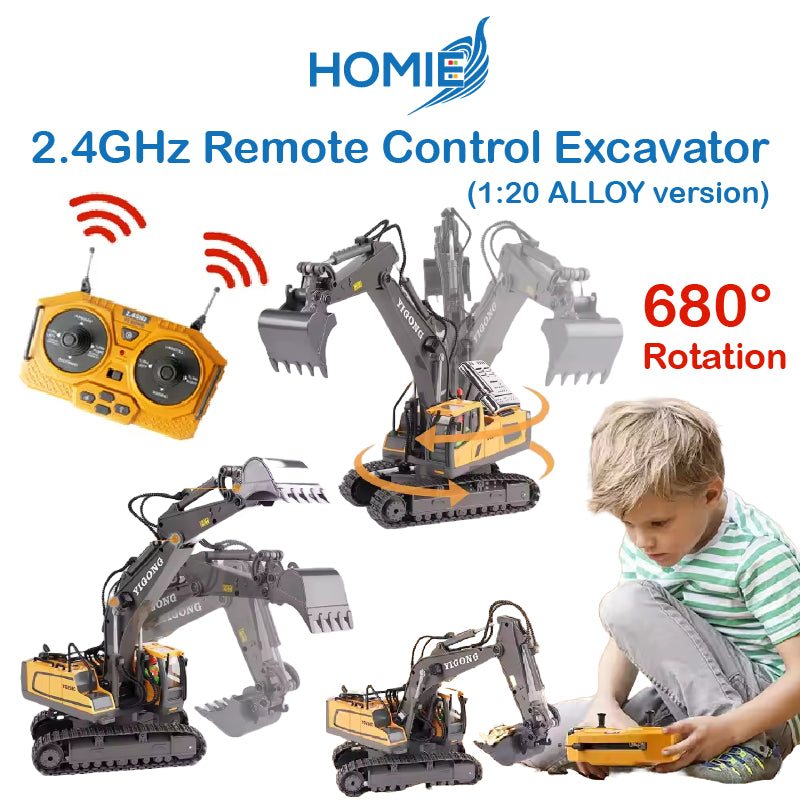 HOMIE 2.4GHz Remote Control Excavator (1:20 ALLOY version) RC Metal Construction Vehicle 680° Rotate