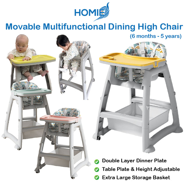 HOMIE Movable Multifunctional Dining High Chair/Adjustable Infant Feeding Seat (6 months - 5 years)