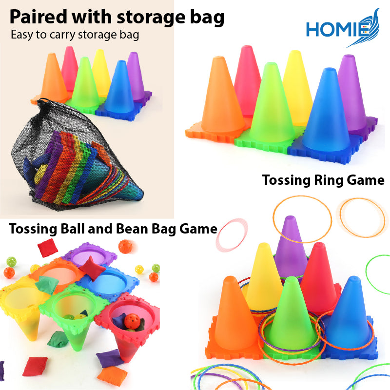 ALETYBOX 3 in 1 Bean Bags for Tossing, Throwing Ball Game, Cones Ring Toss - Outdoor... ALETYBOX 3 in 1 Bean Bags for Tossing, Throwing Ball Game, Cones Ring Toss - Outdoor...