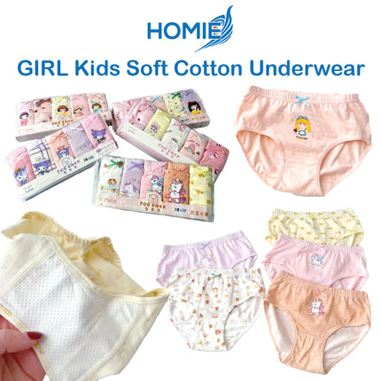 Girl Kids Soft Cotton Underwear/Cute Design/ Soft/ Breathable/ Durable/ Reusable (1 set 5 pcs)