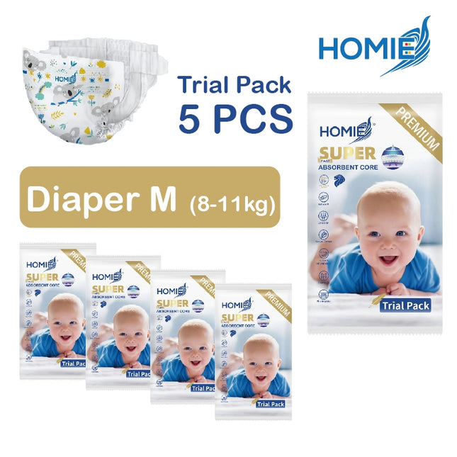 【5pcs Diaper TRIAL PACK】🏅HOMIE PREMIUM Super Absorbent Core Baby DIAPER/PANT Upgraded Version Soft