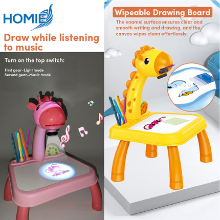 HOMIE Projection Painting Art Drawing Table/Musical Sketchpad/Educational Early Learning Board Desk